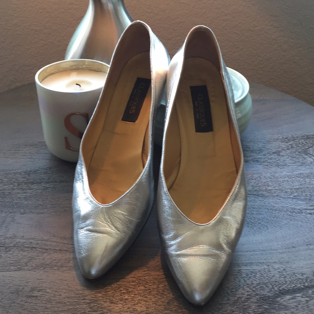 Nordstrom Silver Leather, low heal, made in Italy